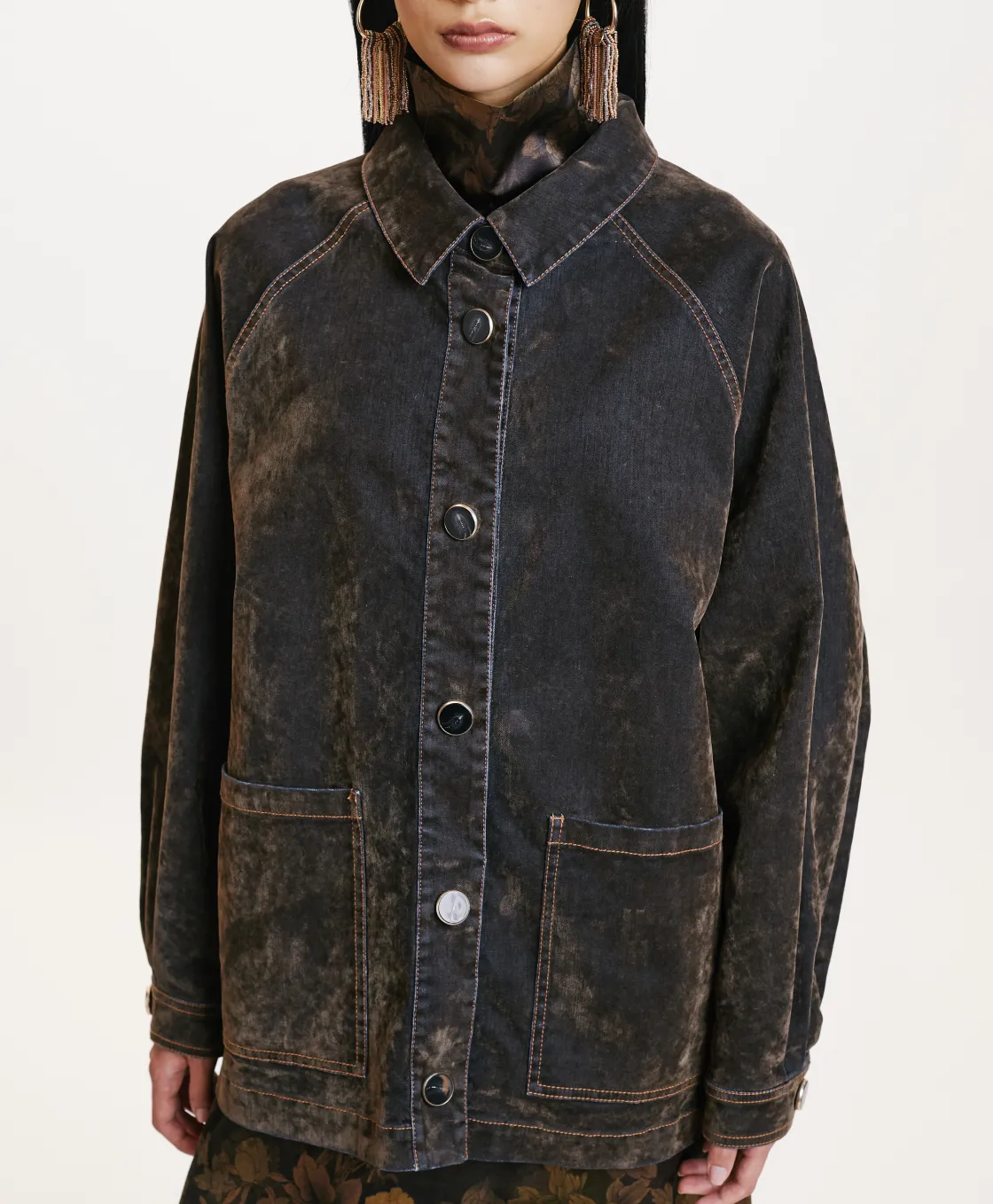 Momoni Manteaux*MANTEAU YAME' EN DENIM FLOCK - VERT MILITAIRE VertMilitaire