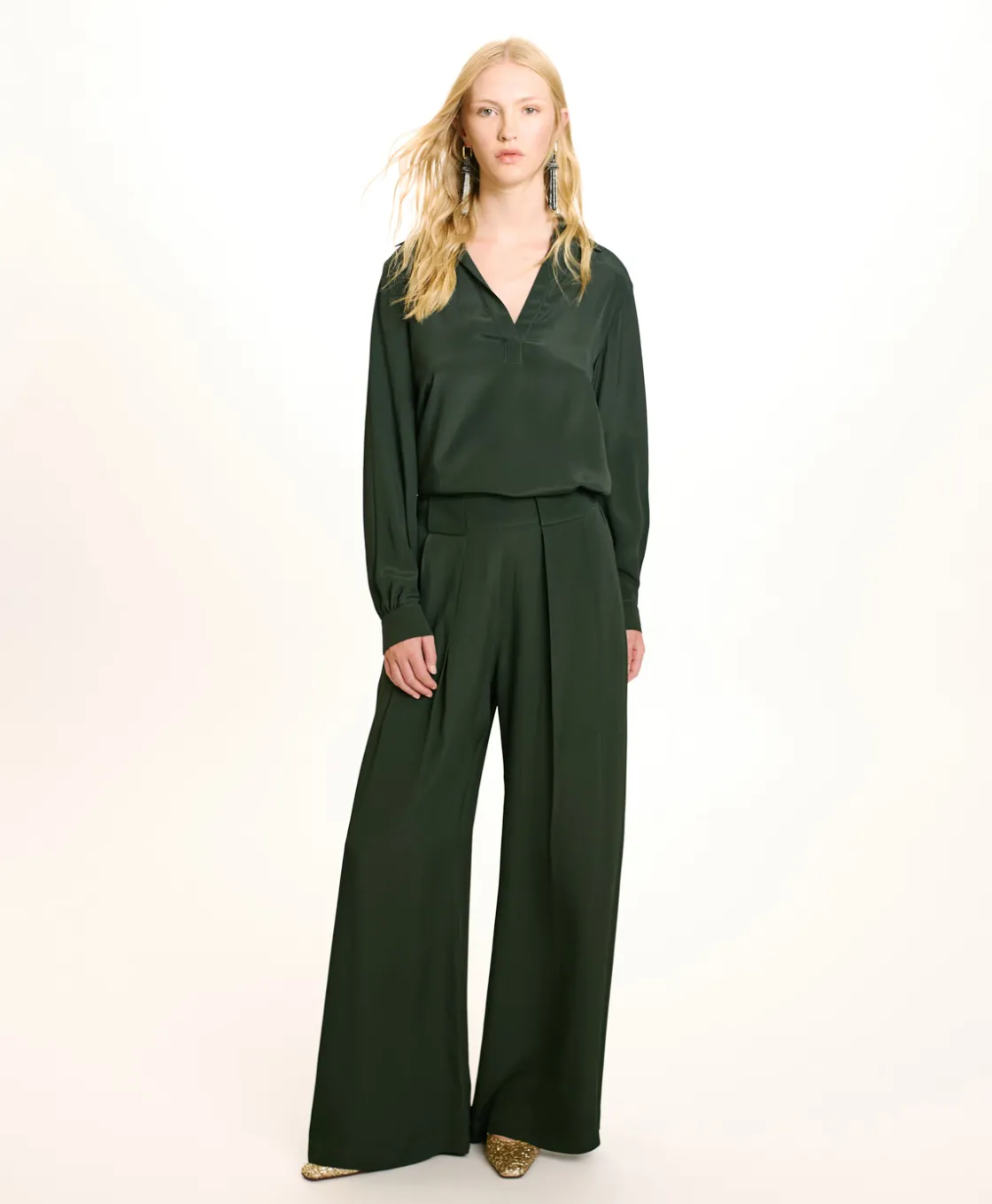 Momoni Pantalons*PANTALON ASPEN EN ACÉTATE/SOIE UNI - FORÊT Forêt