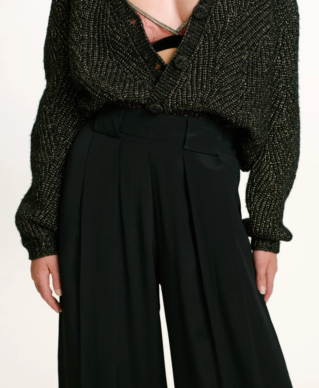 Momoni Pantalons*PANTALON ASPEN EN ACÉTATE/SOIE UNI - Noir