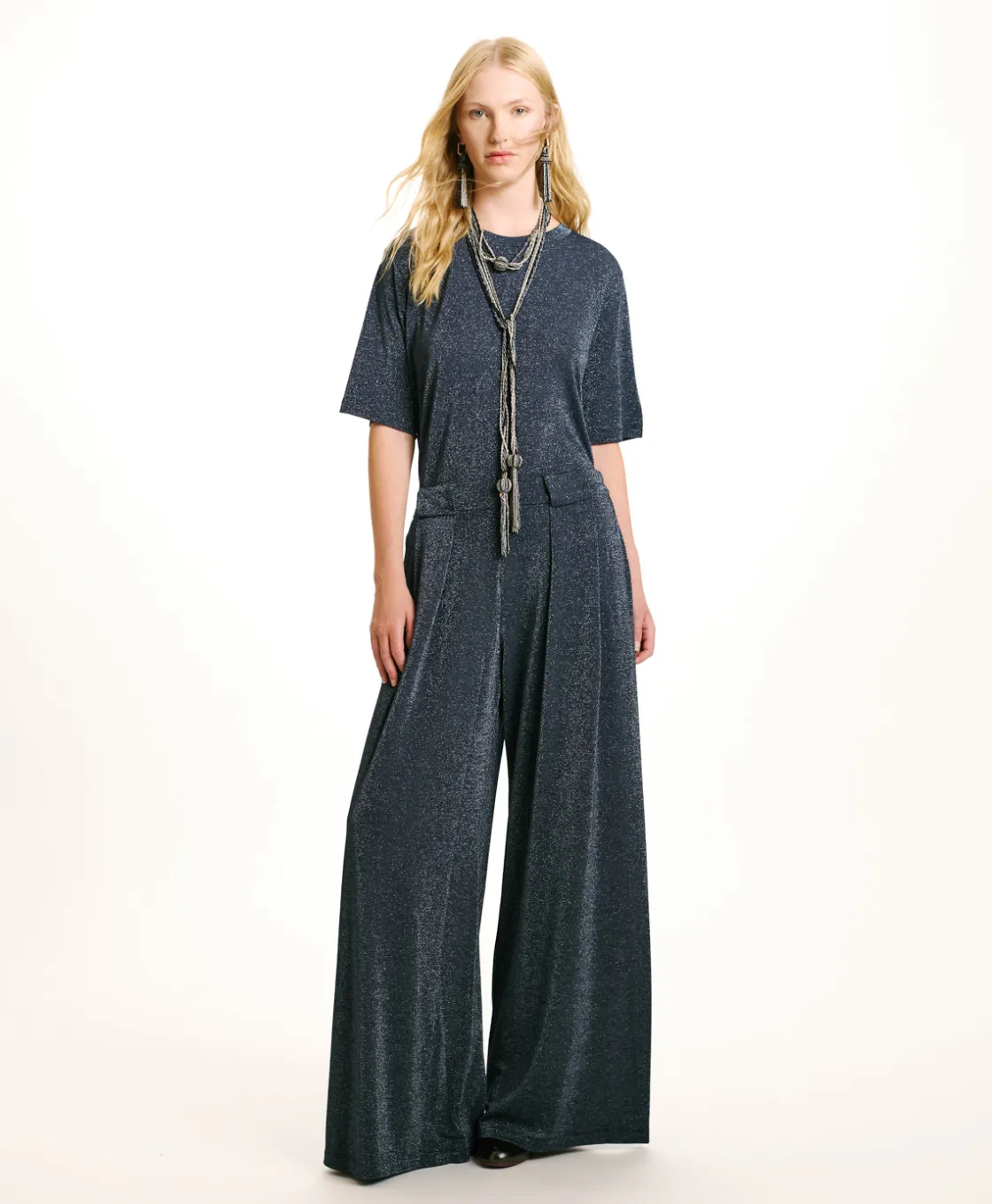 Momoni Pantalons*PANTALON ASPEN EN JERSEY LUREX - Denim