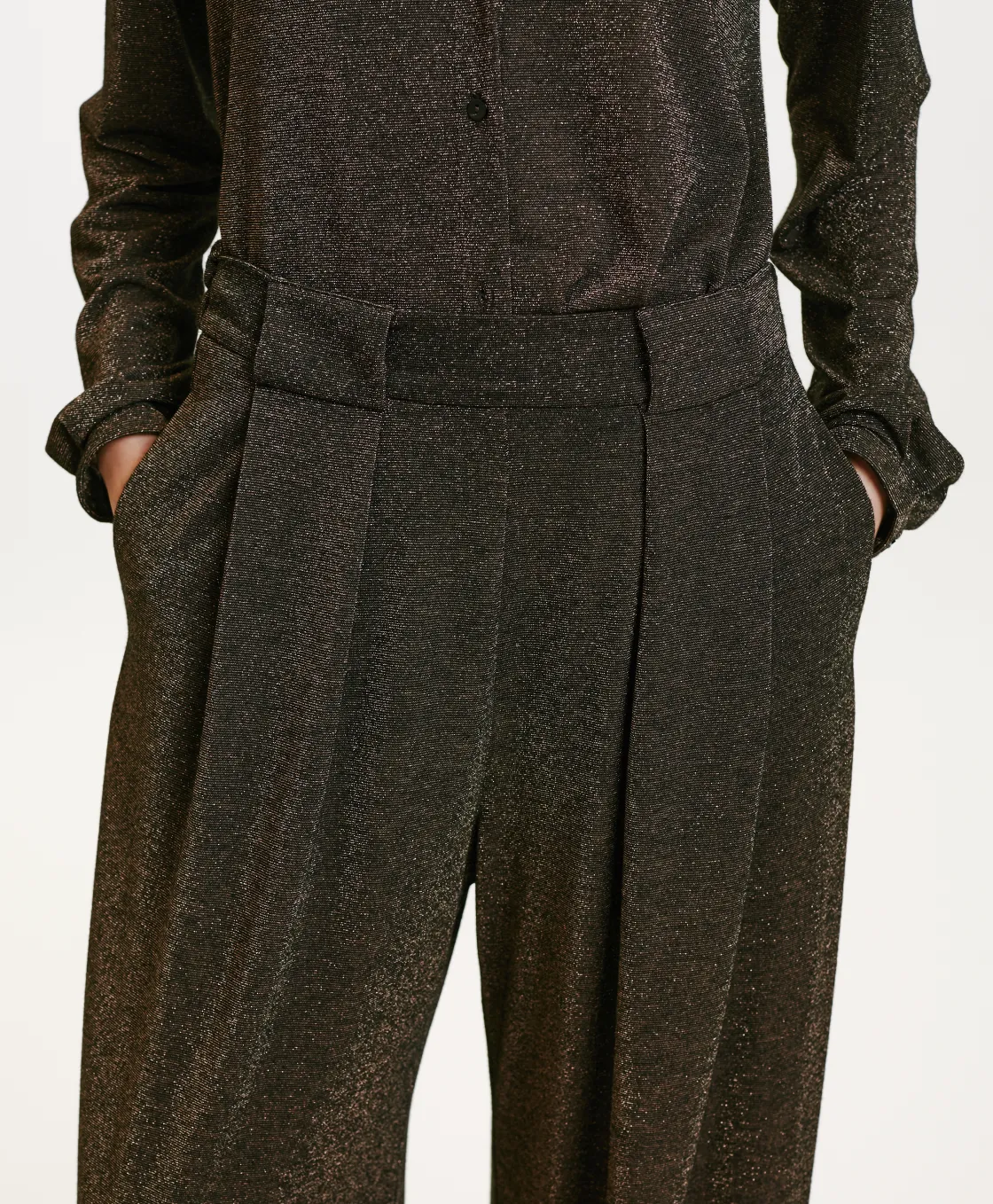 Momoni Costumes*PANTALON ASPEN EN JERSEY LUREX - Cuivre