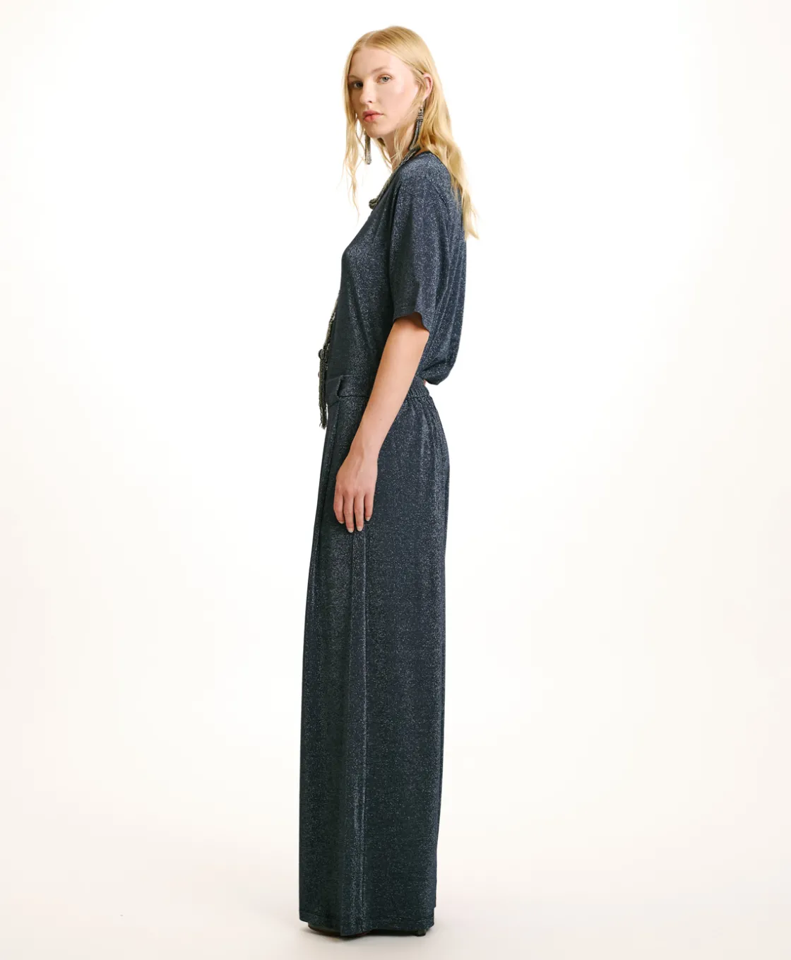 Momoni Pantalons*PANTALON ASPEN EN JERSEY LUREX - Denim