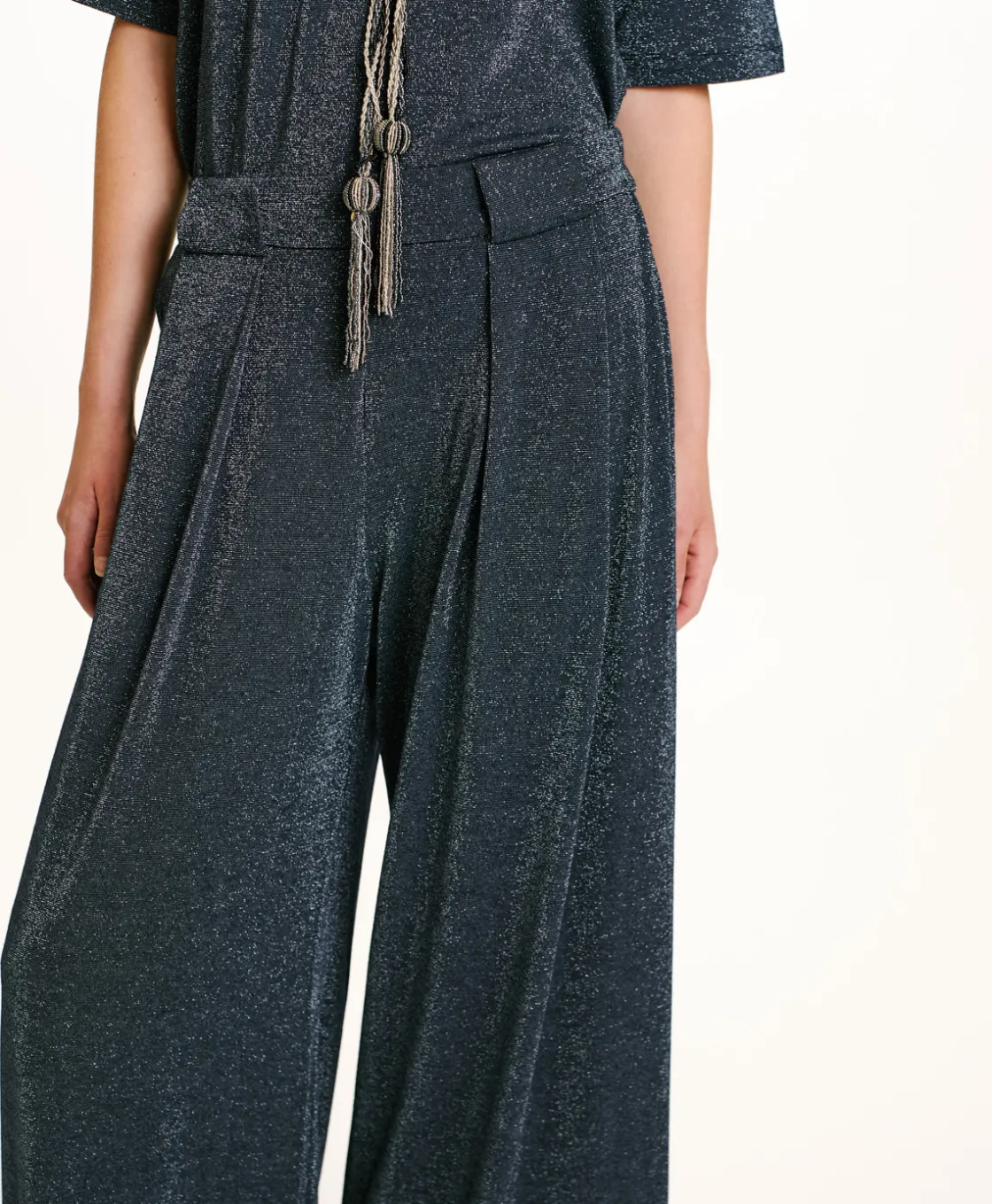 Momoni Pantalons*PANTALON ASPEN EN JERSEY LUREX - Denim