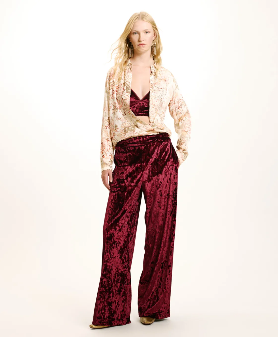 Momoni Pantalons*PANTALON BACCARAT EN VELOURS STRETCH - Bordeaux