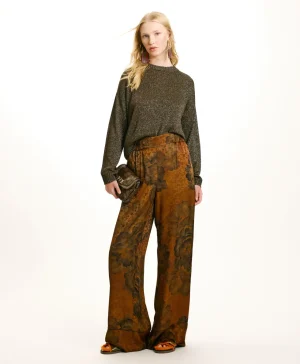 Momoni Pantalons*PANTALON DAIKI EN VISCOSE JACQUARD IMPRIMÉE - Tabac/Olive