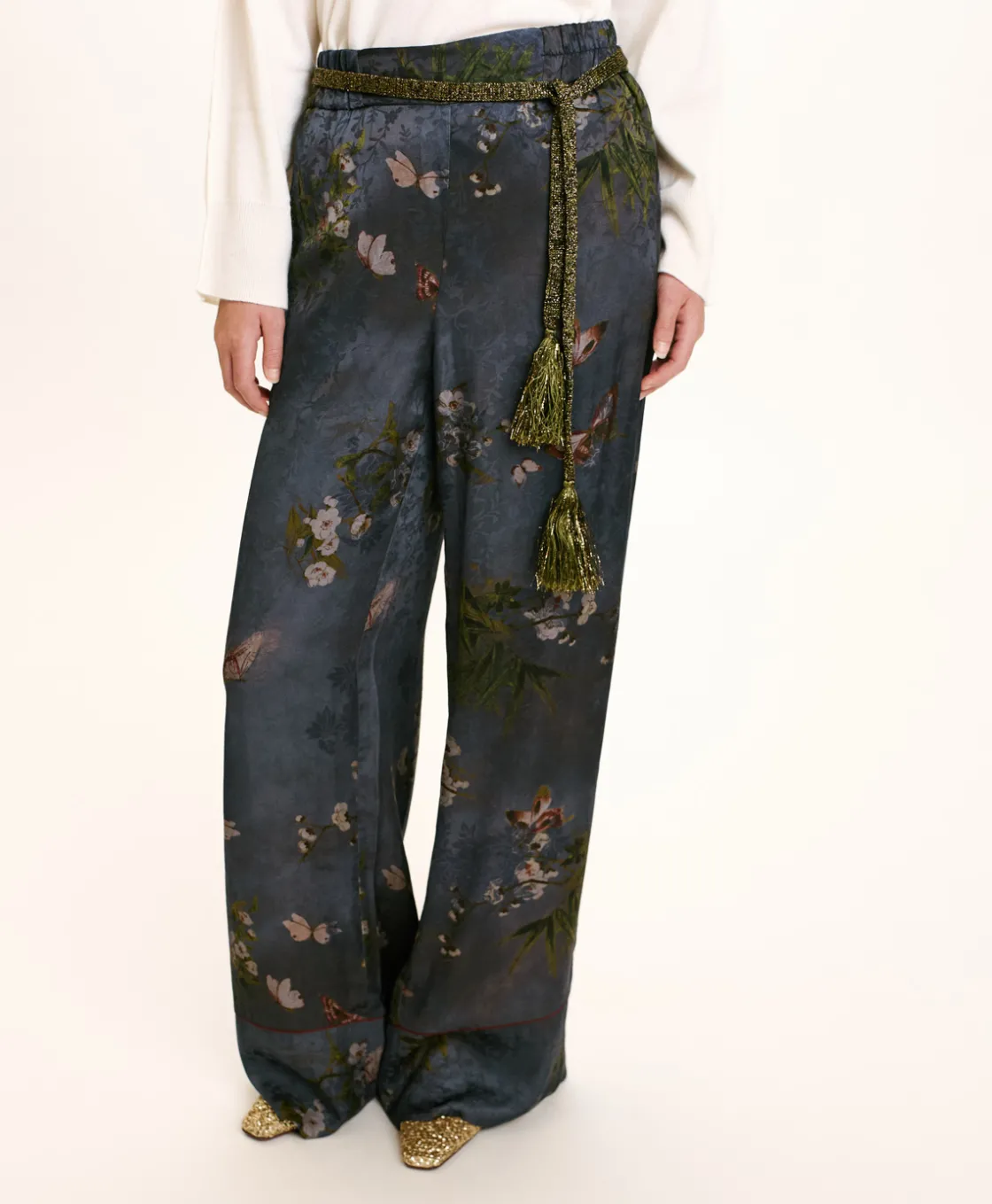 Momoni Pantalons*PANTALON DAIKI EN VISCOSE JACQUARD IMPRIMÉE - MULTICOLORE GRIS POUSSIÉREUX MulticoloreGrisPoussiéreux