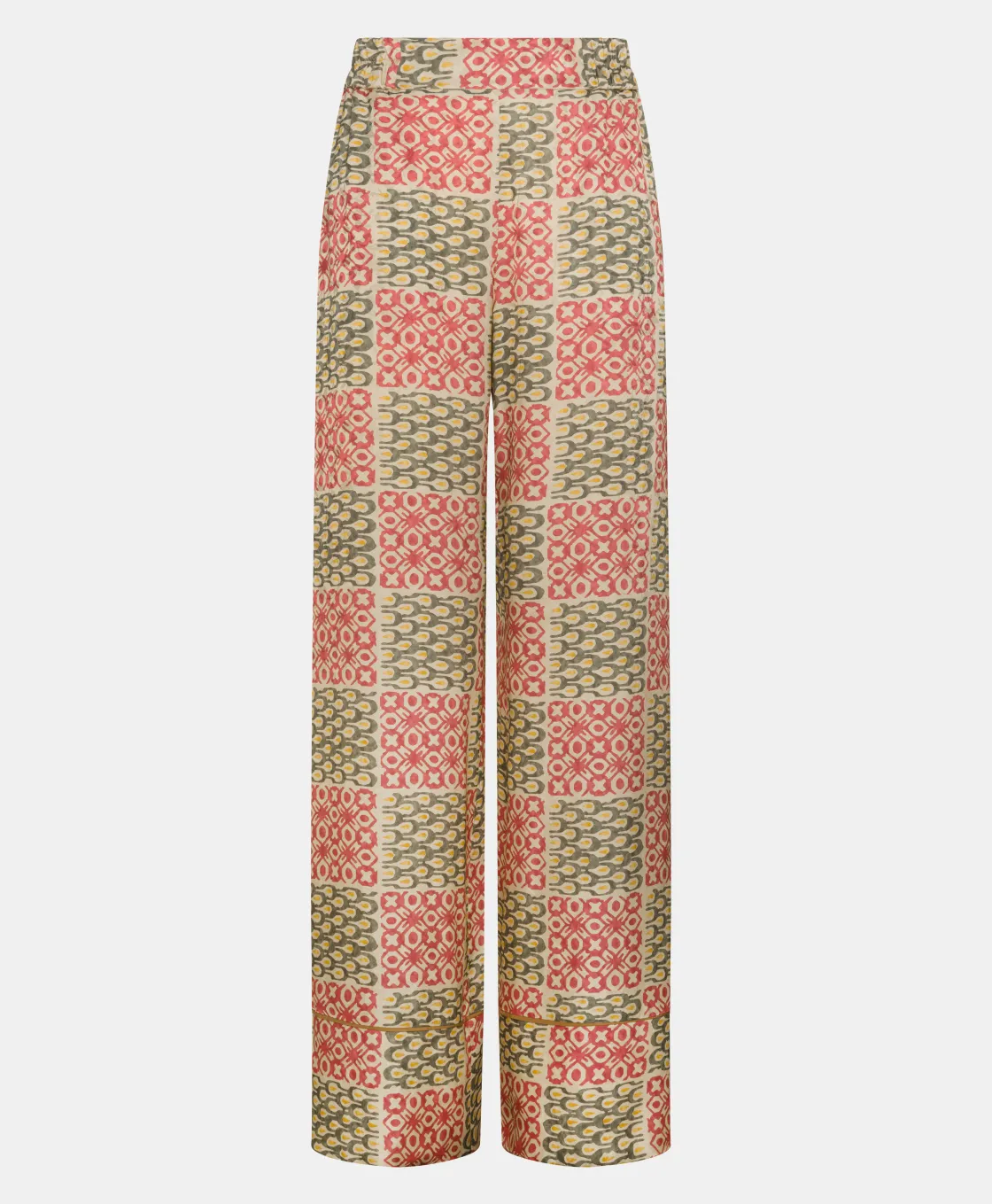 Momoni Pantalons*PANTALON DAIKI EN VISCOSE JACQUARD IMPRIMÉE - Militaire/Corail