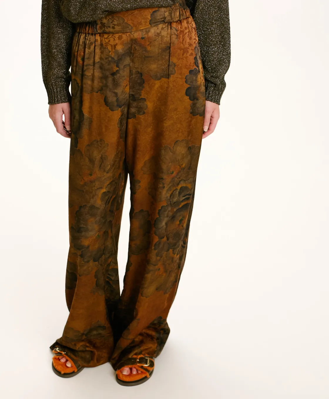 Momoni Pantalons*PANTALON DAIKI EN VISCOSE JACQUARD IMPRIMÉE - Tabac/Olive