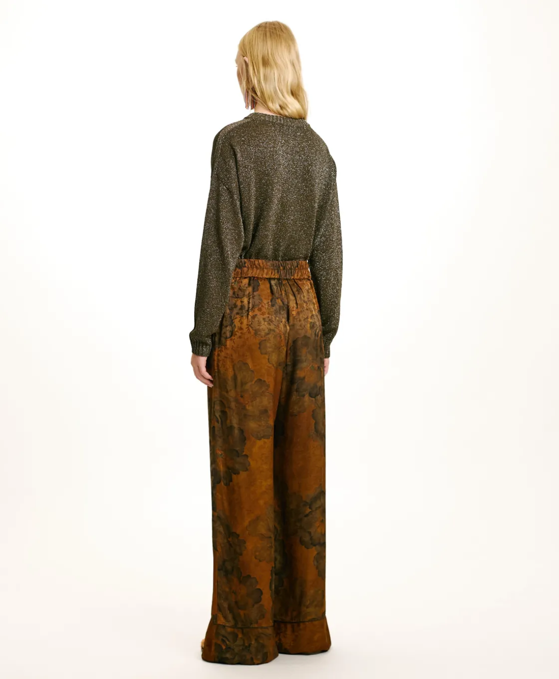 Momoni Pantalons*PANTALON DAIKI EN VISCOSE JACQUARD IMPRIMÉE - Tabac/Olive