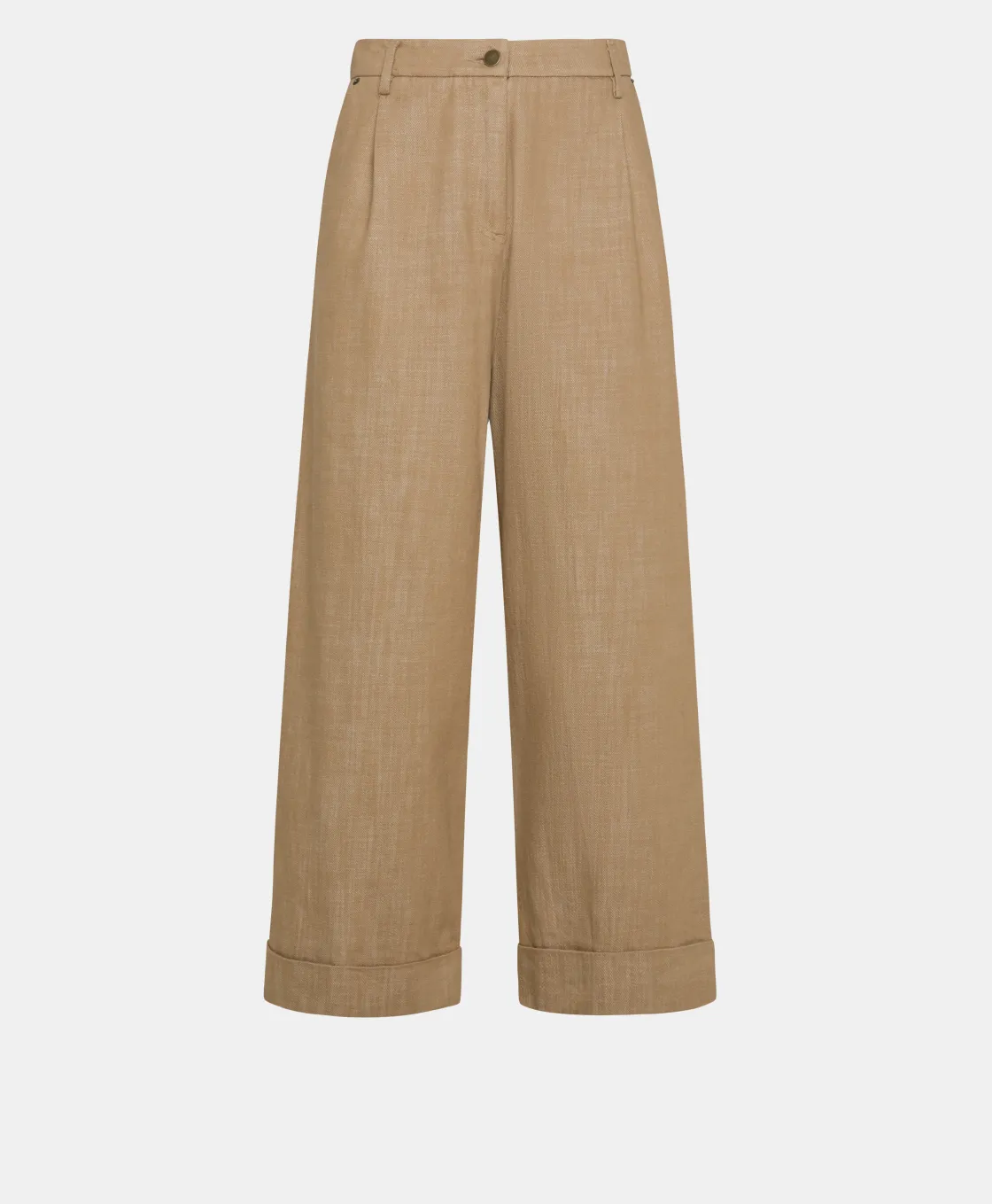 Momoni Pantalons*PANTALON GRECALE EN DENIM COULEUR FERME - Amande