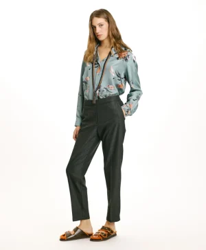 Momoni Pantalons*PANTALON HAITI EN CHEVRON VISCOSE LAINE STRETCH - GRIS CHARBON GrisCharbon