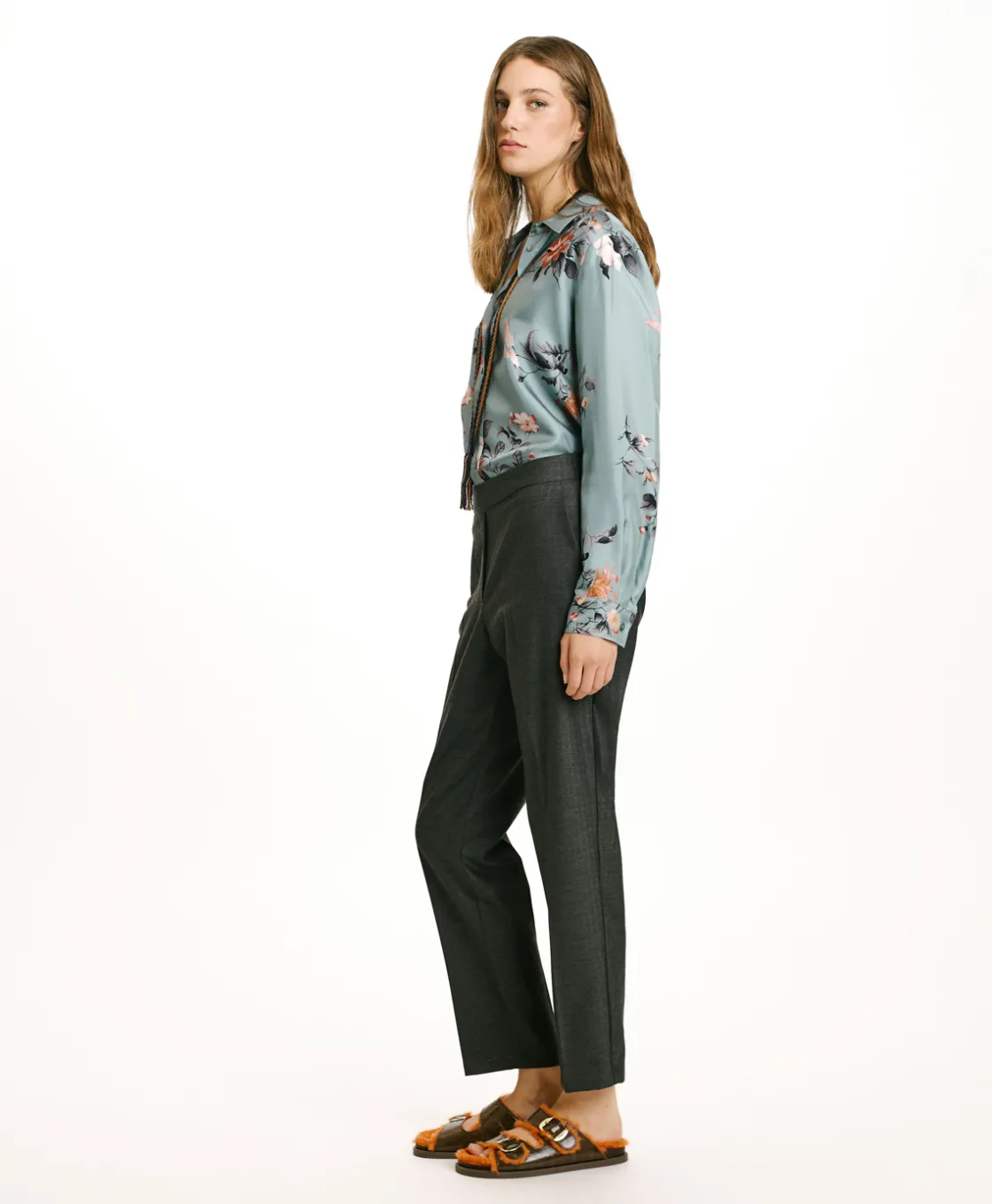 Momoni Pantalons*PANTALON HAITI EN CHEVRON VISCOSE LAINE STRETCH - GRIS CHARBON GrisCharbon