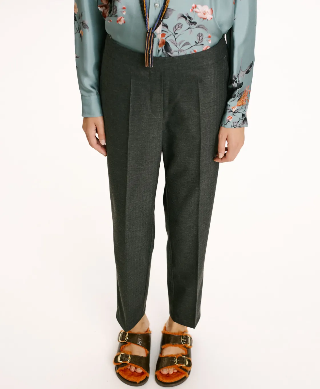 Momoni Pantalons*PANTALON HAITI EN CHEVRON VISCOSE LAINE STRETCH - GRIS CHARBON GrisCharbon