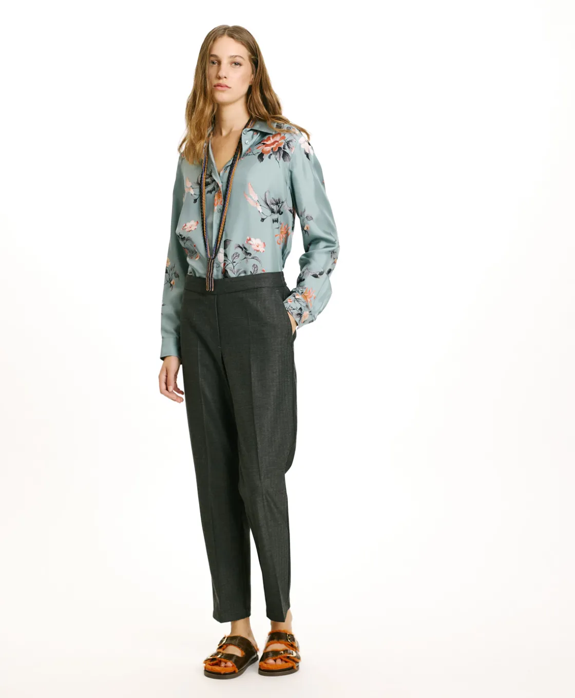 Momoni Pantalons*PANTALON HAITI EN CHEVRON VISCOSE LAINE STRETCH - GRIS CHARBON GrisCharbon