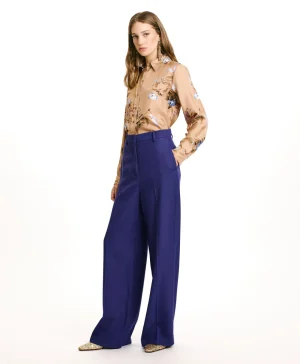 Momoni Pantalons*PANTALON IRUSU EN SERGÉ DE LAINE VISCOSE - Bleu