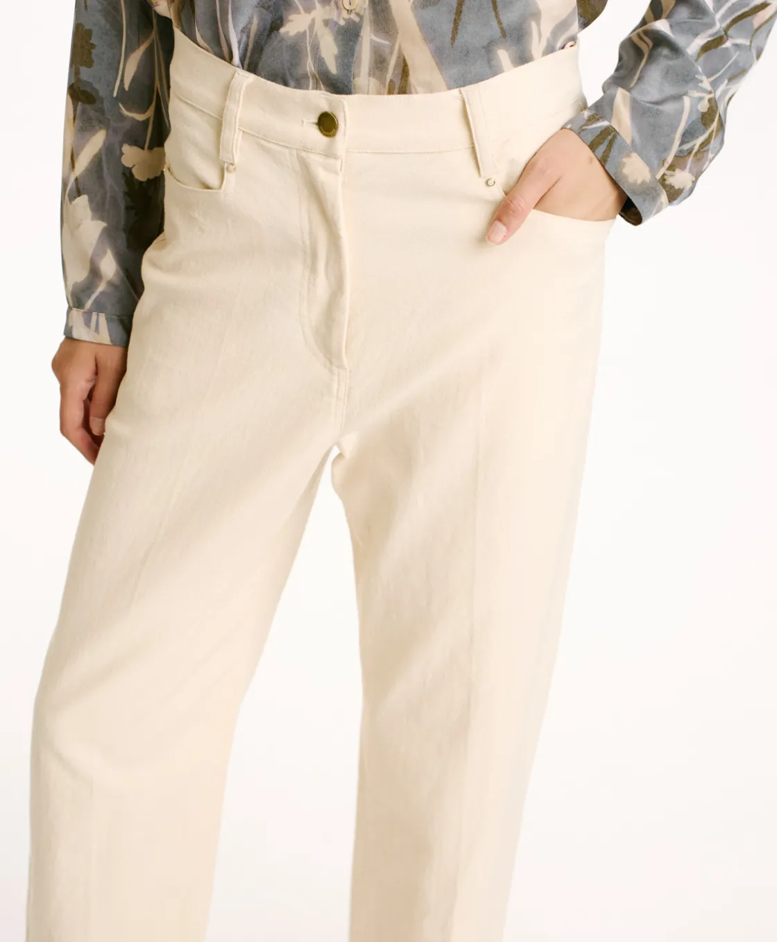 Momoni Pantalons*PANTALON JACQUES EN DENIM COTON LAINE STRETCH - CRÈME Crème