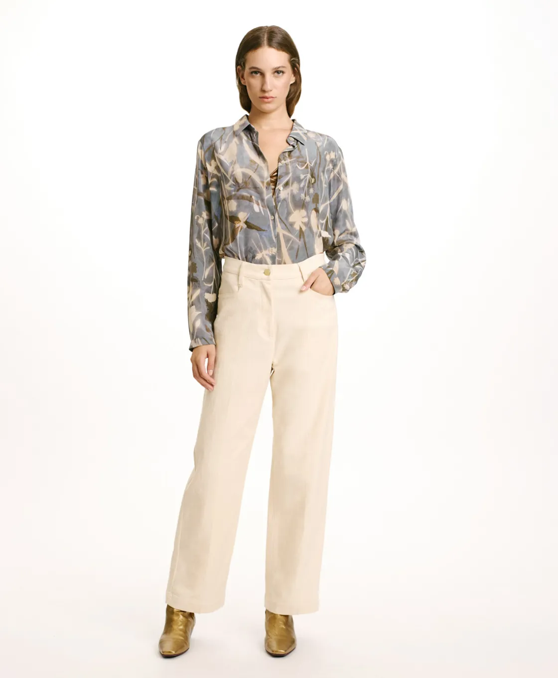 Momoni Pantalons*PANTALON JACQUES EN DENIM COTON LAINE STRETCH - CRÈME Crème