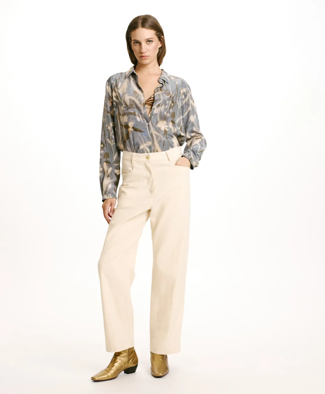 Momoni Pantalons*PANTALON JACQUES EN DENIM COTON LAINE STRETCH - CRÈME Crème