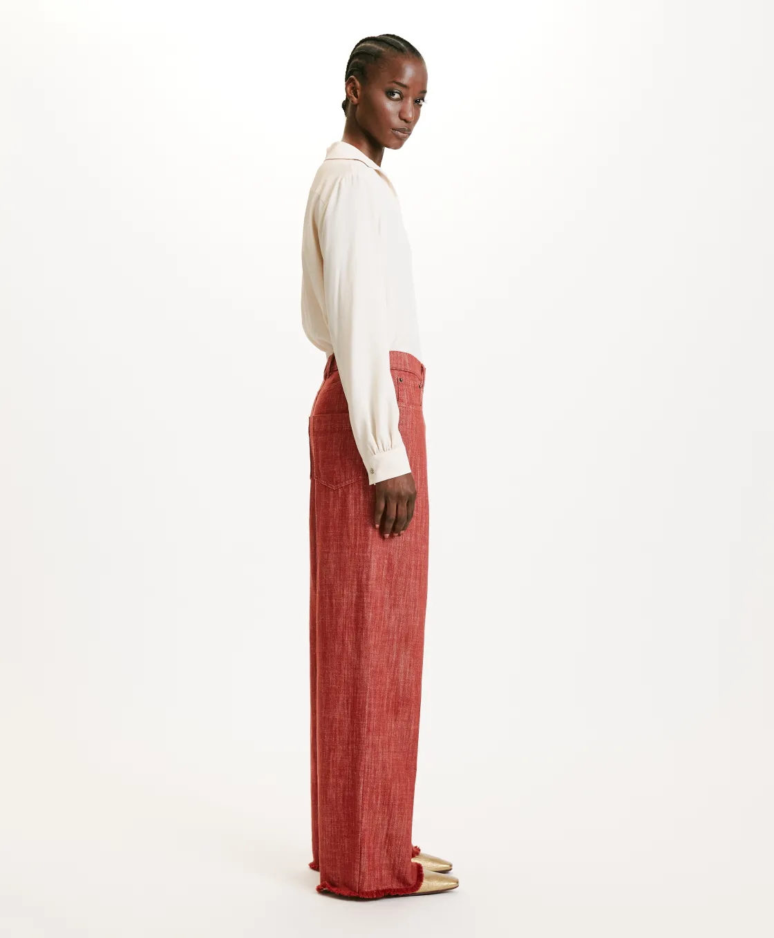 Momoni Pantalons*PANTALON MIYAKO EN DENIM COULEUR FERME - Brique