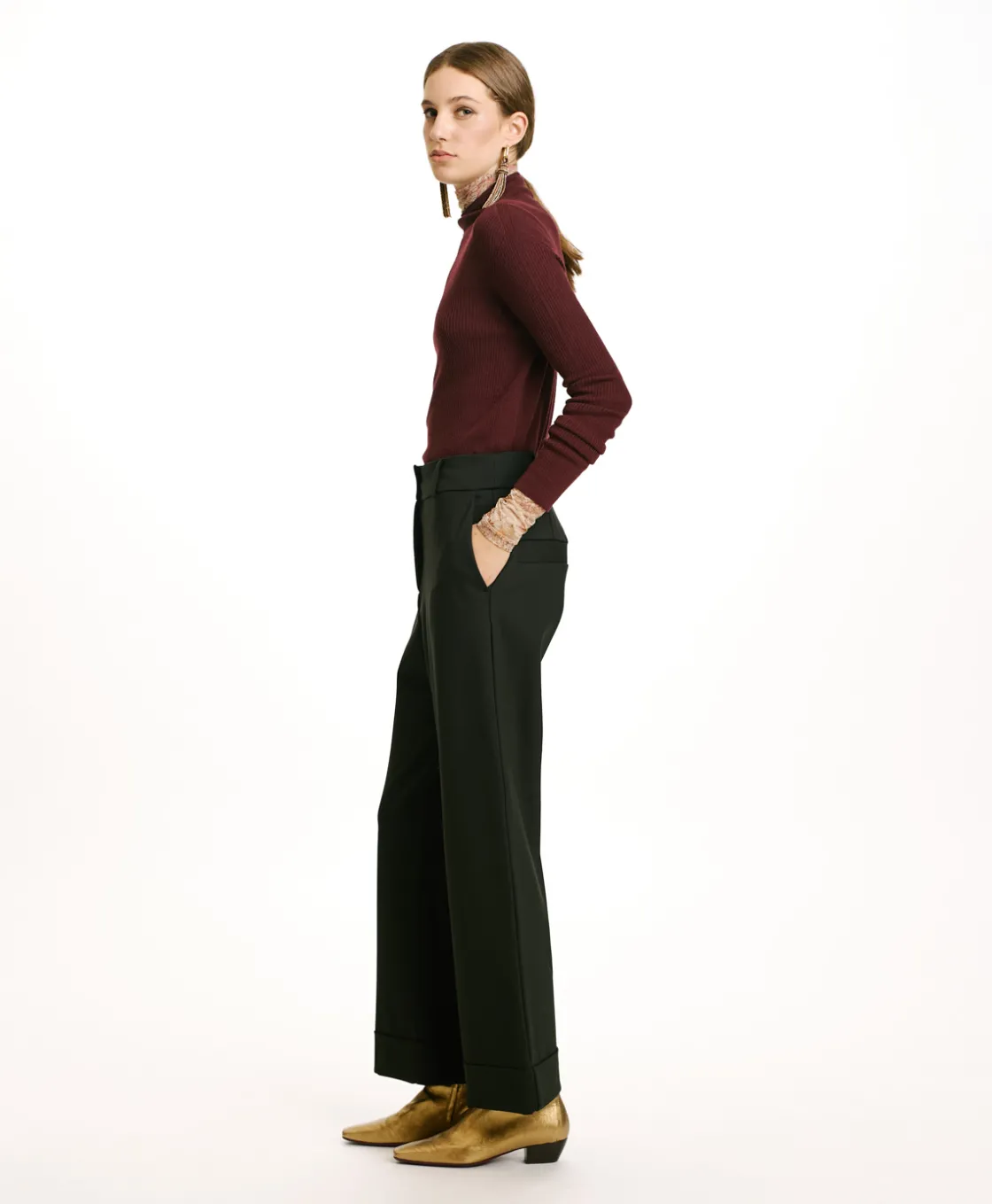 Momoni Pantalons*PANTALON MOKAITE AU POINT MILAN - FORÊT Forêt