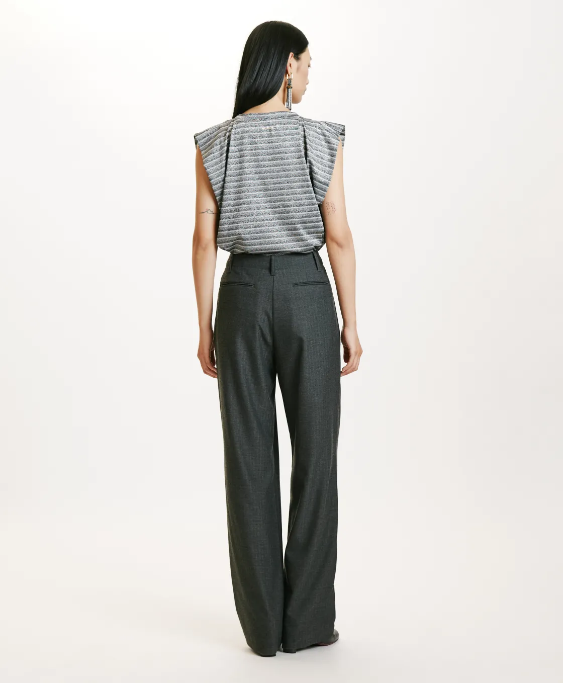 Momoni Pantalons*PANTALON SORAI EN CHEVRON VISCOSE LAINE STRETCH - GRIS CHARBON GrisCharbon
