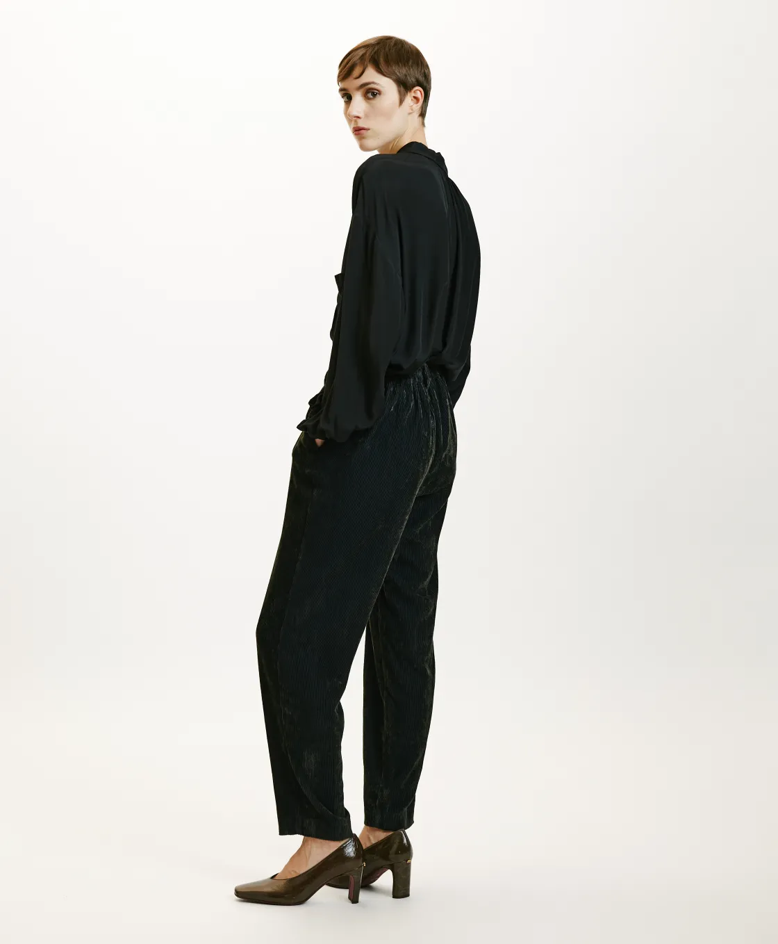 Momoni Pantalons*PANTALON VISCHIO EN VELOURS STRETCH BICOLORE - GRIS CHARBON GrisCharbon