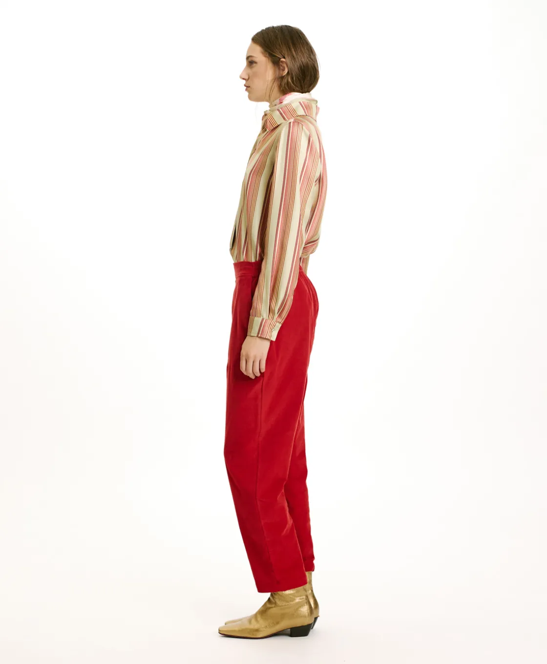 Momoni Pantalons*PANTALON YOKO EN VELOURS MILLERAIE STRETCH - ROUGE CARMIN RougeCarmin