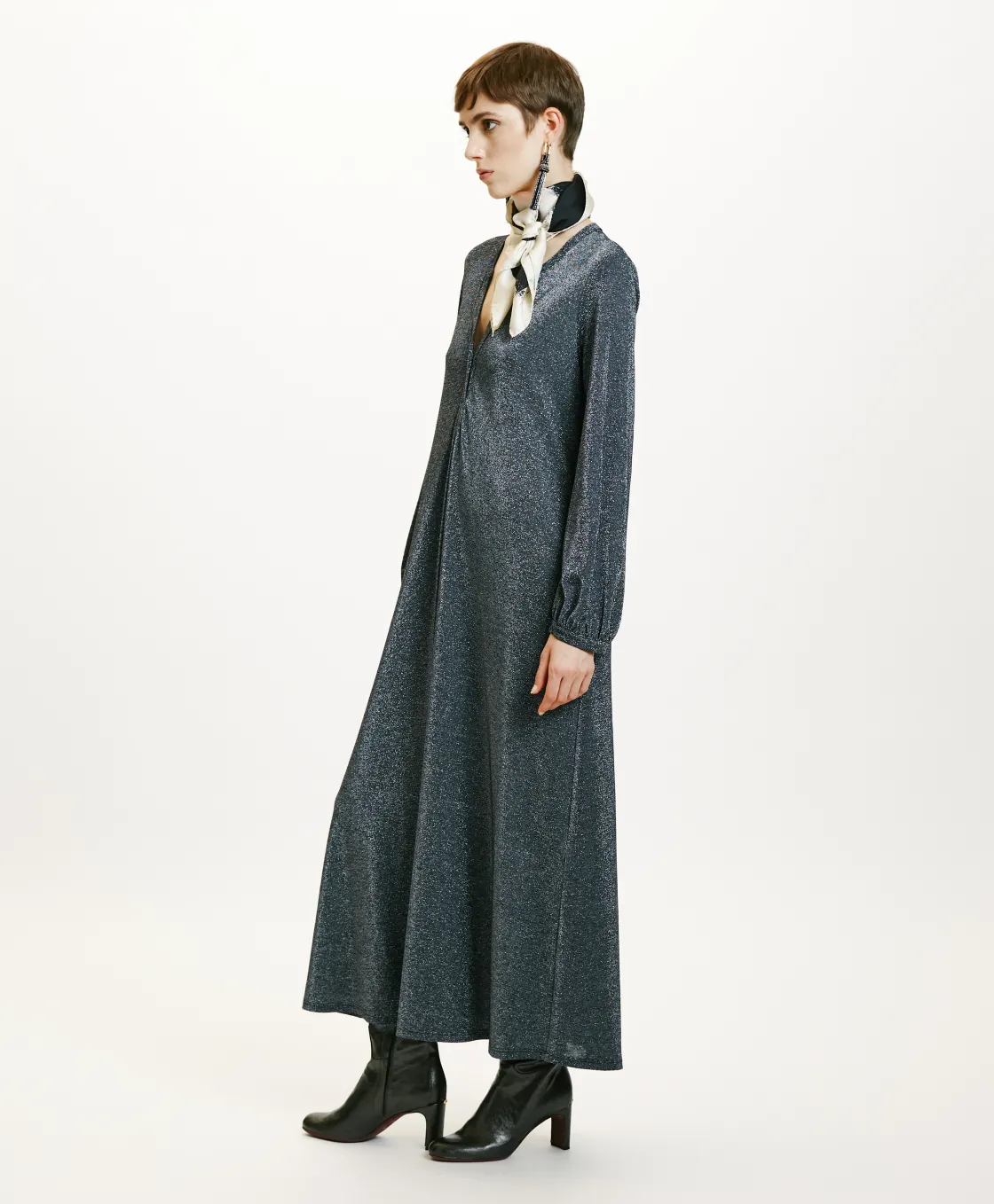 Momoni Robes*ROBE AMEDE EN JERSEY LUREX - GRIS FONCÉ GrisFoncé