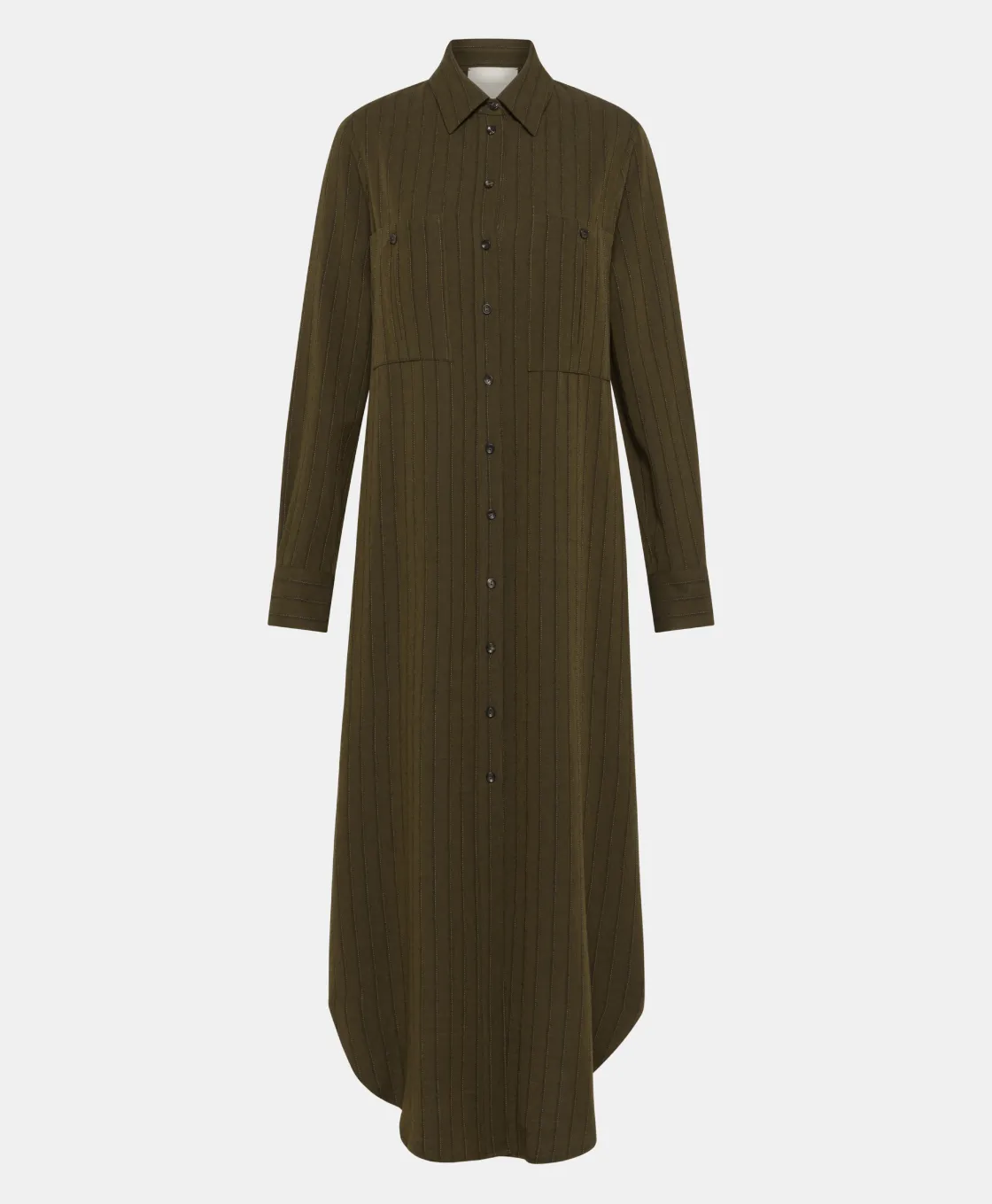 Momoni Robes*ROBE HANA EN SERGÉ DE LAINE RAYÉ - VERT MILITAIRE VertMilitaire