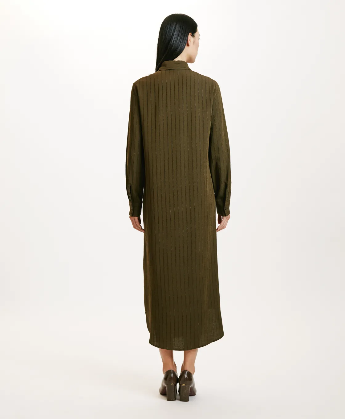 Momoni Robes*ROBE HANA EN SERGÉ DE LAINE RAYÉ - VERT MILITAIRE VertMilitaire