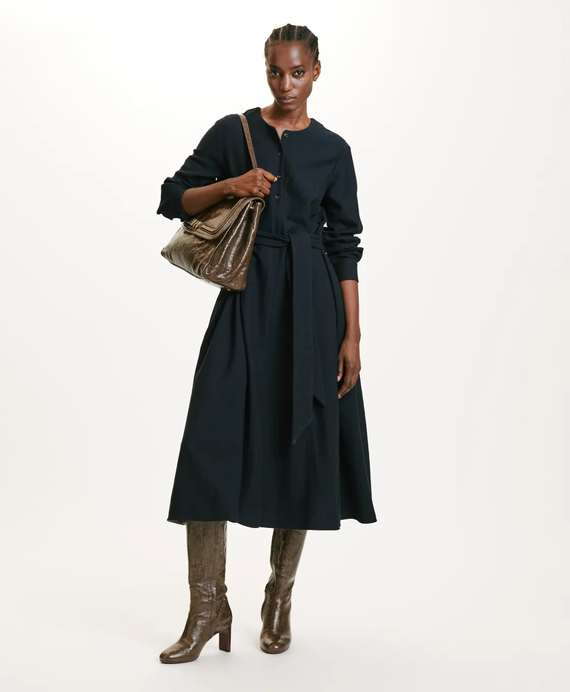 Momoni Robes*ROBE IZUMI EN CHEVRON COTON LAINE - Bleu