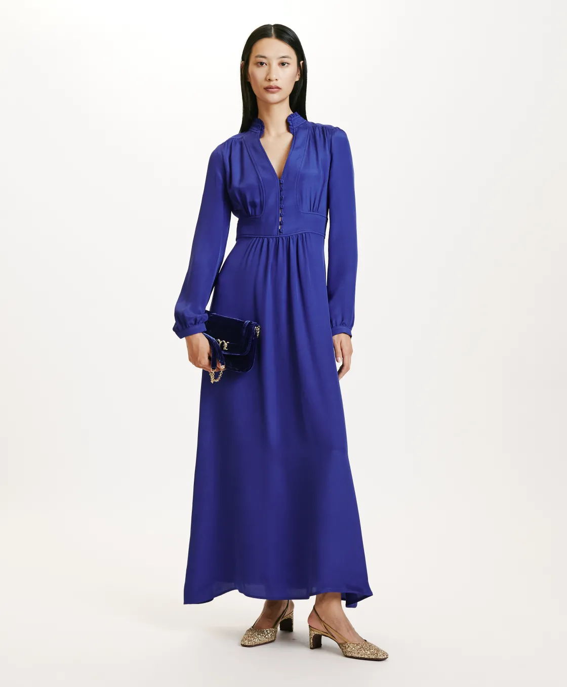 Momoni Robes*ROBE JISHO EN MÉLANGE DE SOIE CRÊPE - Bleu