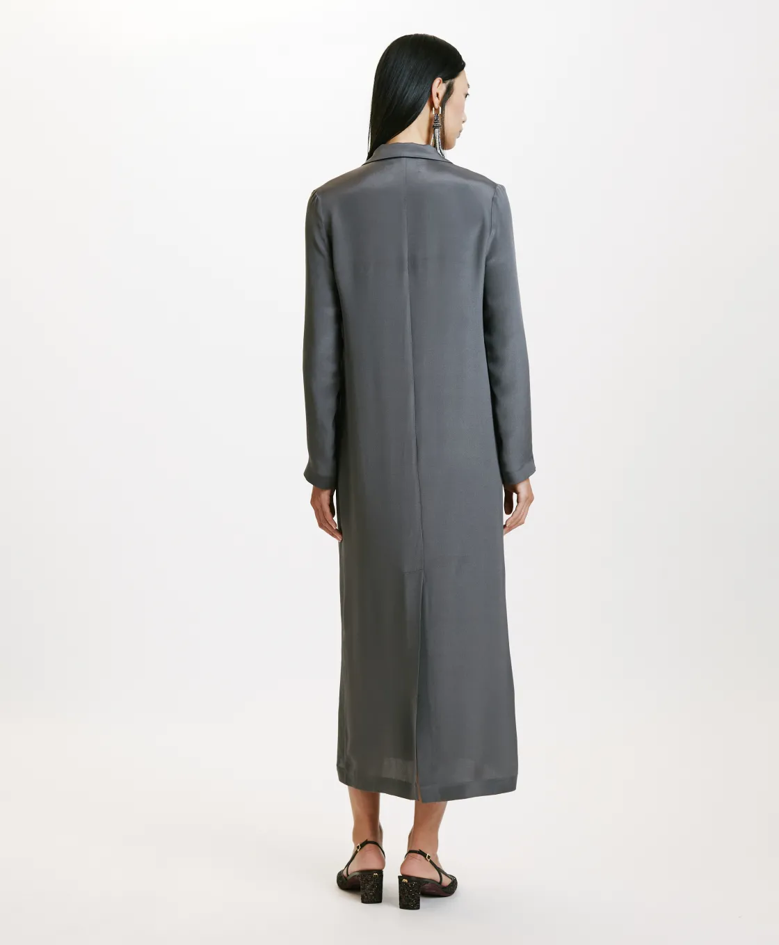 Momoni Robes*ROBE KIKU EN MÉLANGE DE SOIE CRÊPE - GRIS LAPIS GrisLapis