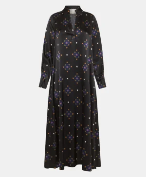 Momoni Robes*ROBE KIKYO EN SATIN STRETCH IMPRIMÉ - NOIR/BRUN BRIQUE