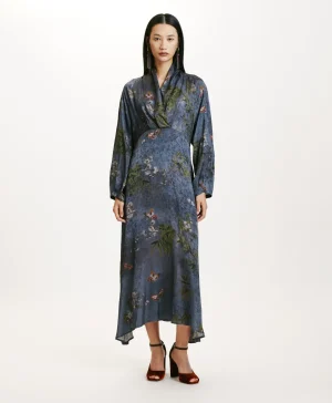 Momoni Robes*ROBE NAORA EN VISCOSE JACQUARD IMPRIMÉE - MULTICOLORE GRIS POUSSIÉREUX MulticoloreGrisPoussiéreux