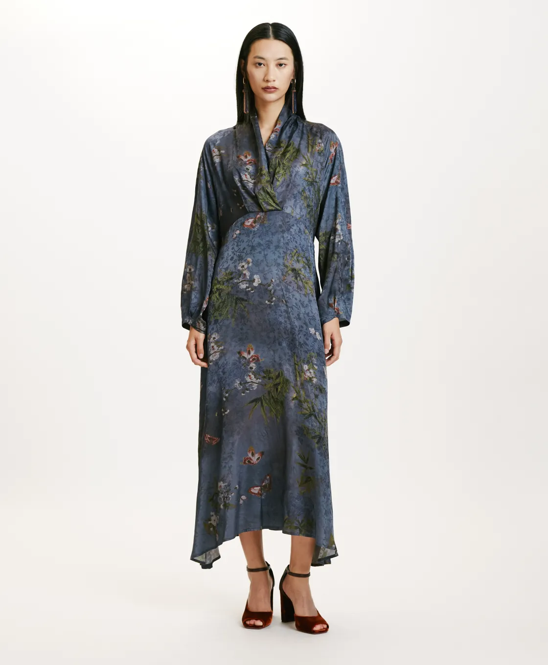 Momoni Robes*ROBE NAORA EN VISCOSE JACQUARD IMPRIMÉE - MULTICOLORE GRIS POUSSIÉREUX MulticoloreGrisPoussiéreux