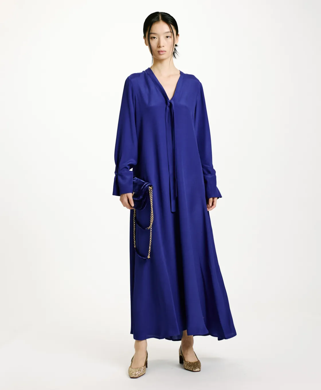 Momoni Robes*ROBE TAIKI EN MÉLANGE DE SOIE CRÊPE - Bleu