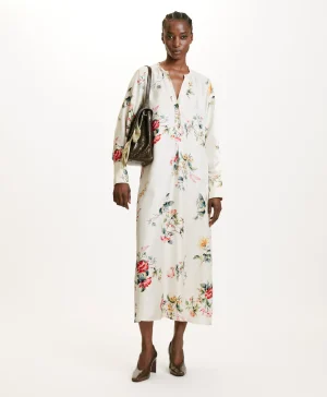 Momoni Robes*ROBE YUI EN SERGÉ DE SOIE IMPRIMÉ - CRÈME/ROUGE Crème/Rouge