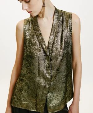 Momoni Tops Et T-Shirts*TOP KIRI EN LAMINÉ FLUIDE - OR FONCÉ OrFoncé