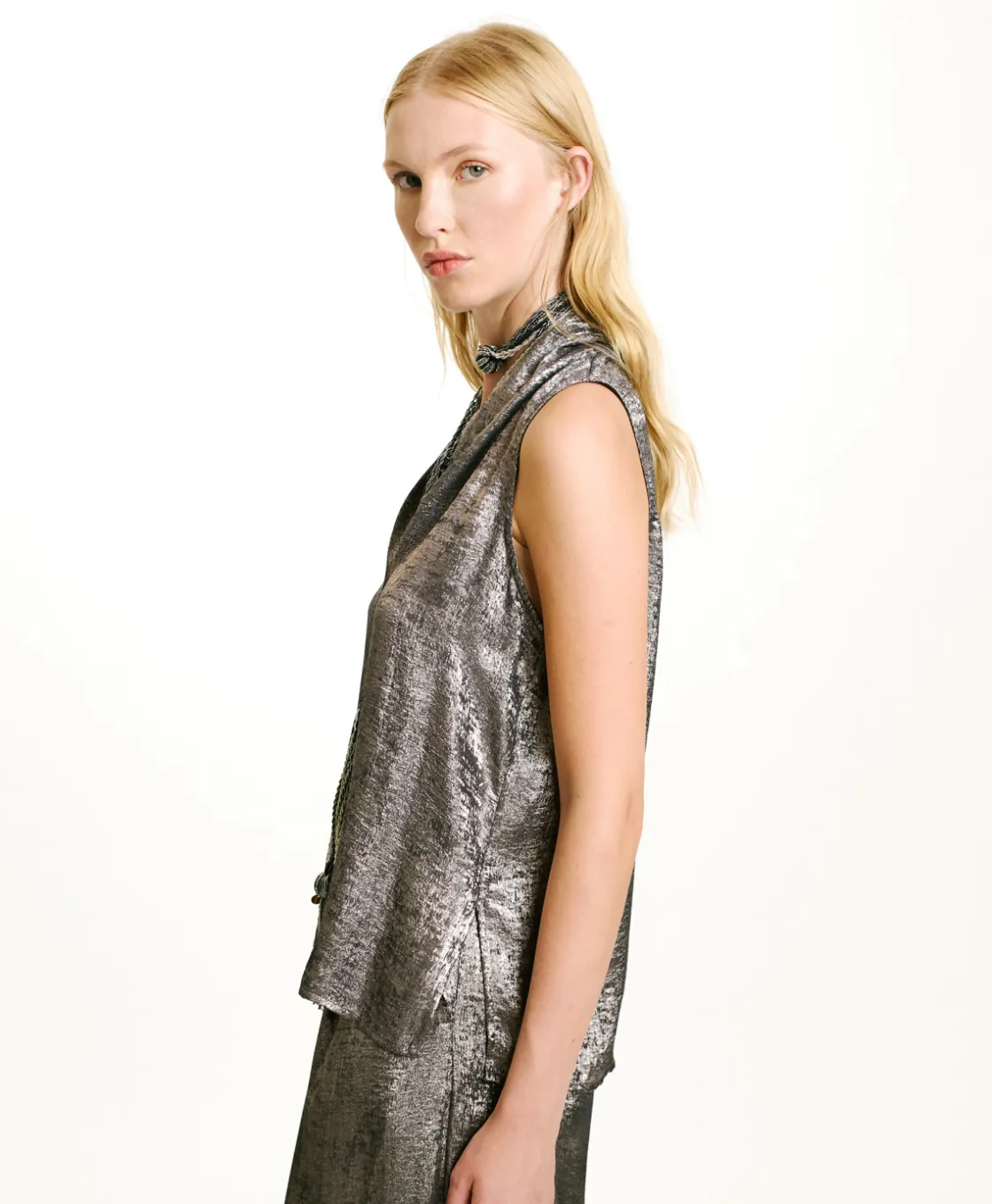 Momoni Tops Et T-Shirts*TOP KIRI EN LAMINÉ FLUIDE - Argent