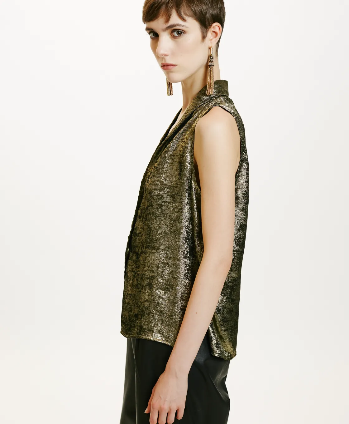 Momoni Tops Et T-Shirts*TOP KIRI EN LAMINÉ FLUIDE - OR FONCÉ OrFoncé