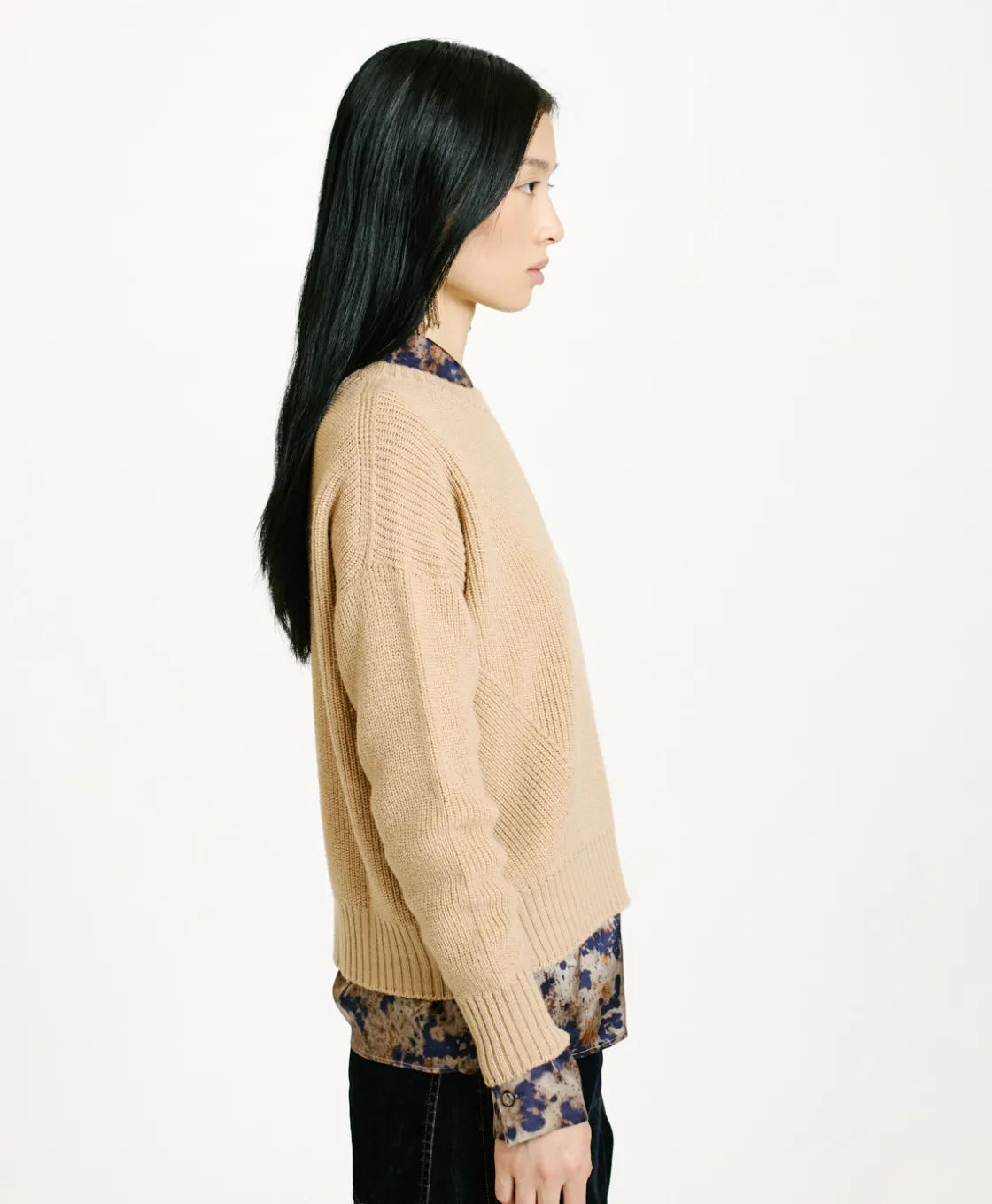 Momoni Mailles*TRICOT AKI À CÔTES EN LAINE MÉRINOS - CRÈME Crème