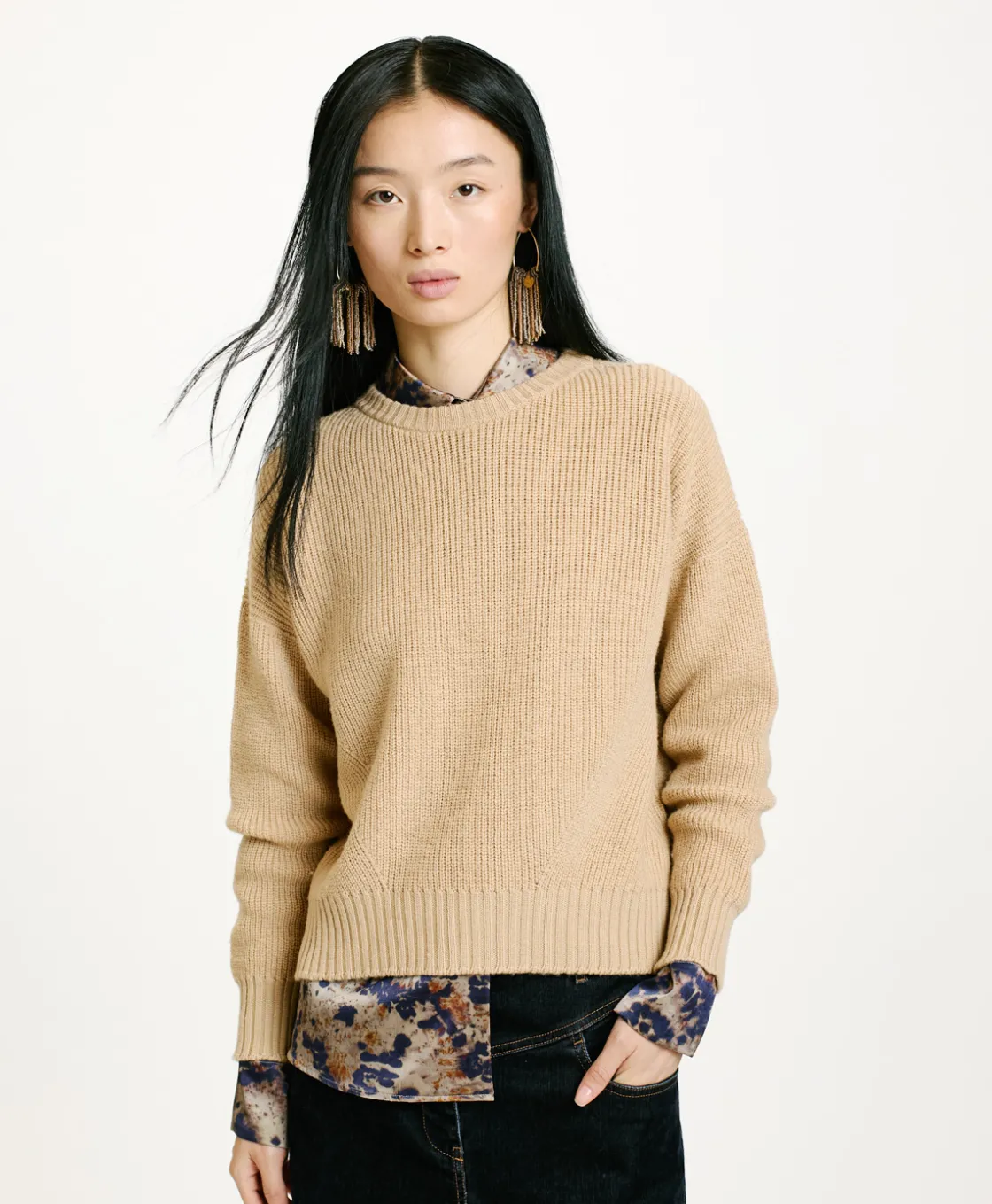 Momoni Mailles*TRICOT AKI À CÔTES EN LAINE MÉRINOS - CRÈME Crème