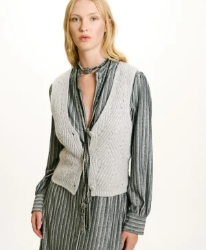 Momoni Mailles*TRICOT HIDARI POINT BRODERIE LUREX - Argent