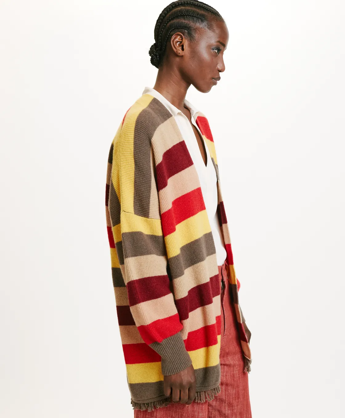 Momoni Mailles*TRICOT HOKKAIDO À RAYURES MULTICOLORES - ROUGE MULTICOLORE RougeMulticolore