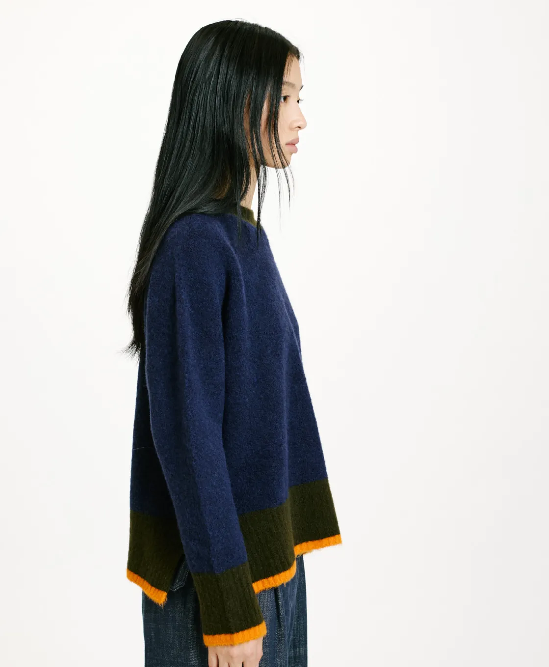 Momoni Mailles*TRICOT INU EFFET JERSEY COLOR BLOCK - Bleu