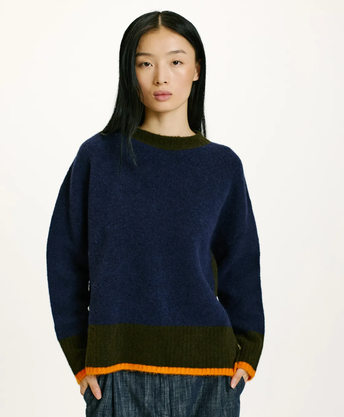 Momoni Mailles*TRICOT INU EFFET JERSEY COLOR BLOCK - Bleu