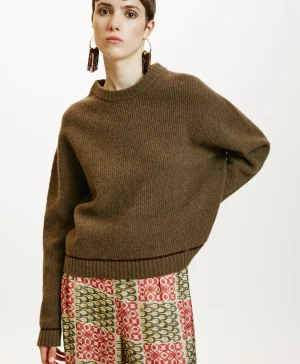 Momoni Mailles*TRICOT KARASU POINT D’ÉPI STRETCH - VERT HERBE VertHerbe