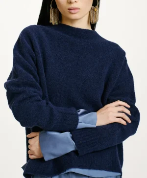 Momoni Mailles*TRICOT KOBE EFFET JERSEY UNI - Encre