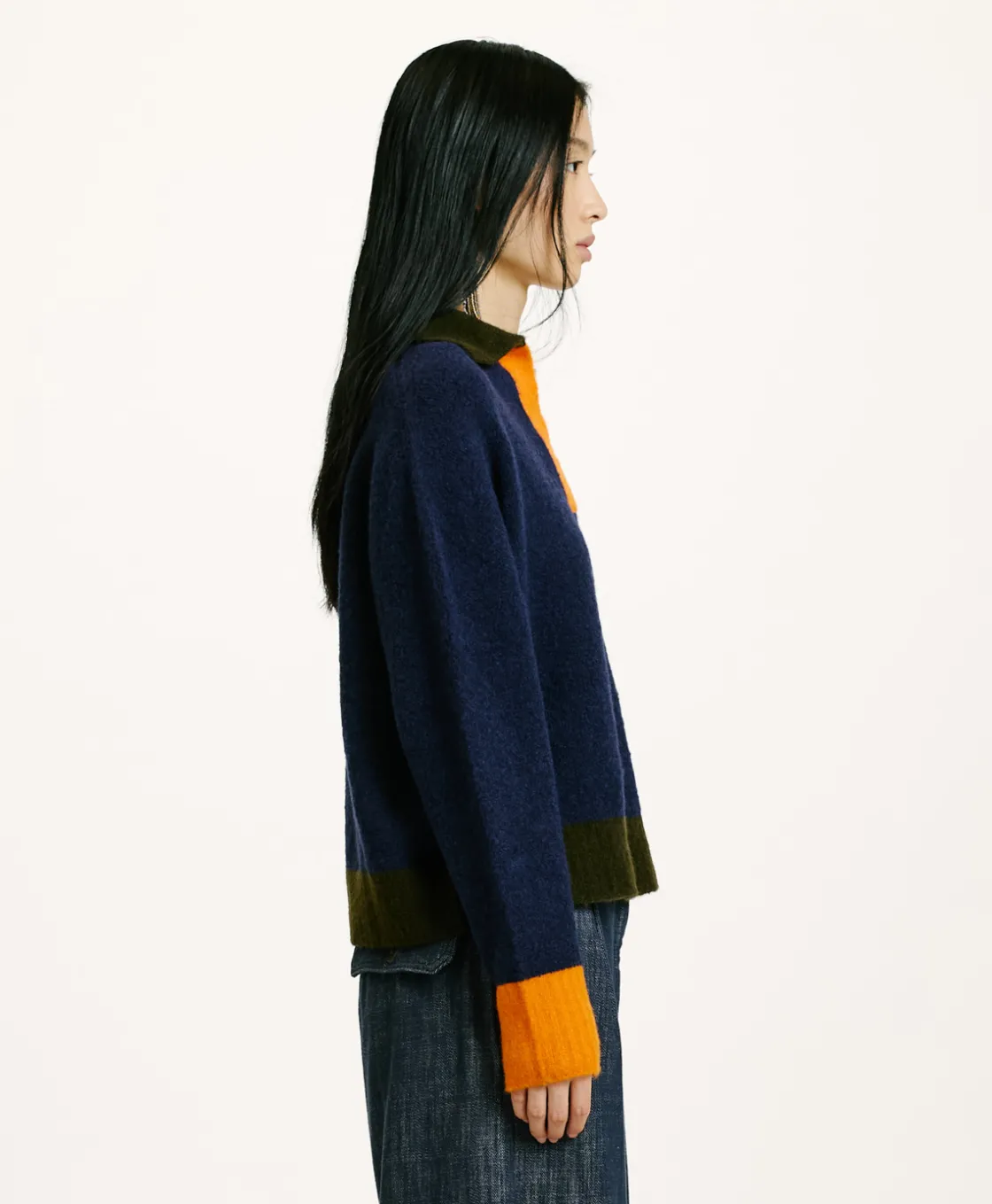 Momoni Mailles*TRICOT NEBBIOLO EFFET JERSEY COLOR BLOCK - Bleu